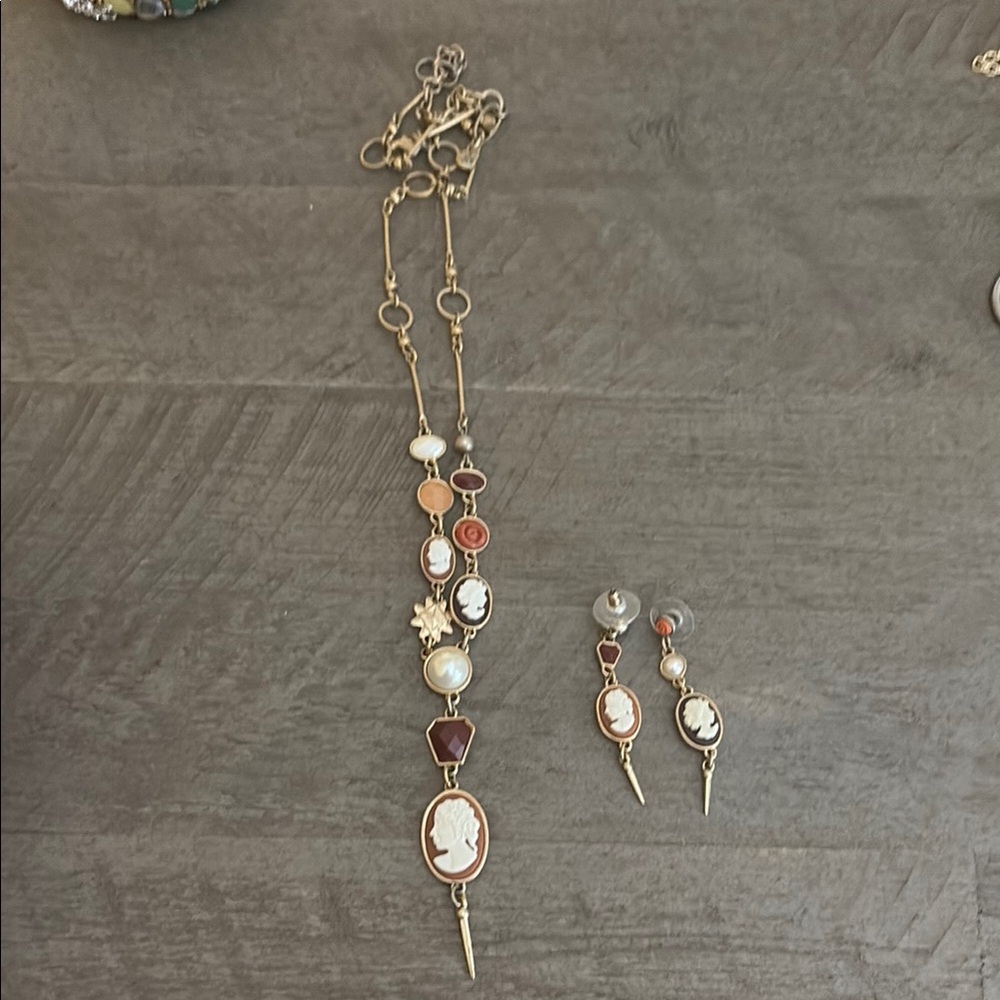 Cabi Gold and Cream Cameo Necklace and Earring Set